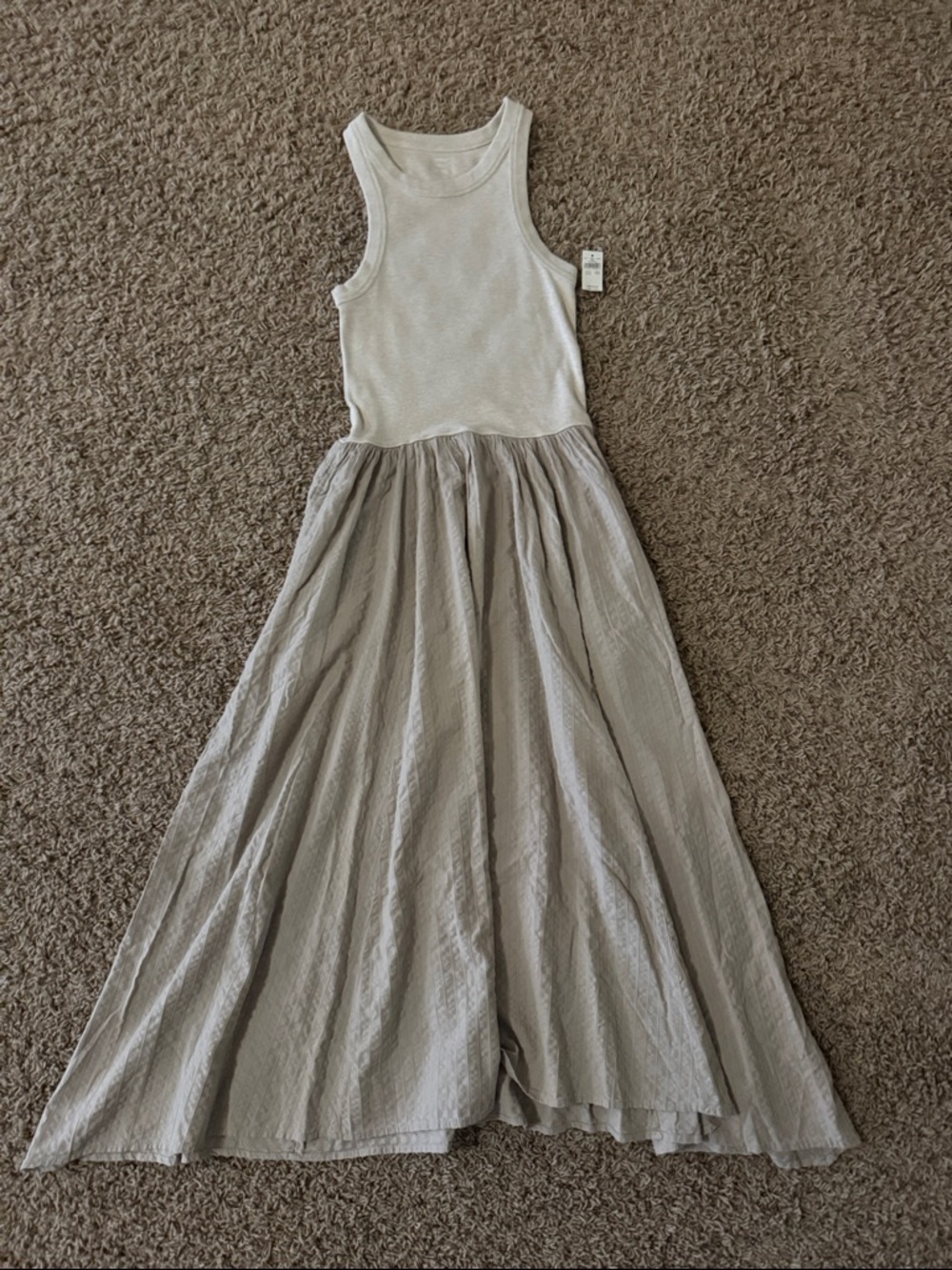 aerie Cream Knit Tank Maxi Dress with Light Gray Skirt